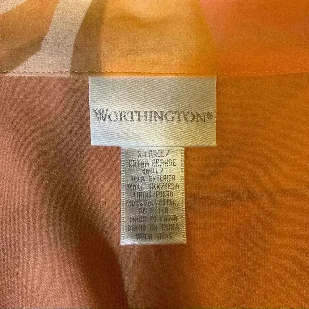 Worthington Women's Dress Shirt Button Down V-neck Multicolor Geometric Print XL